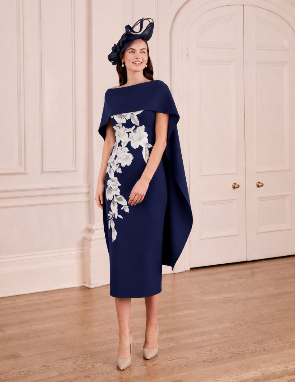 John Charles 66878 Navy Beaded Flower Dress John Charles 66878 Navy Beaded Flower Dress