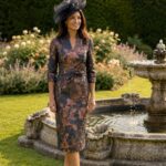 Veromia VO3119 Navy Bronze Jacquard Dress