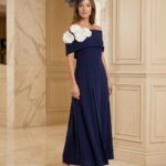 John Charles 29378A Navy & Ivory Cape Detail Dress