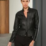 Dolcezza Embossed Black Biker Jacket 76157