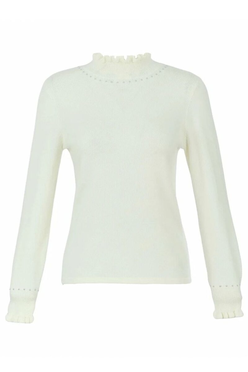 Dolcezza Off White Frill Neck Jumper