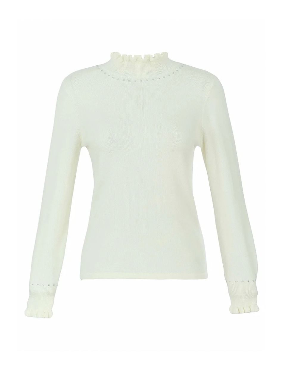 Dolcezza Off White Frill Neck Jumper