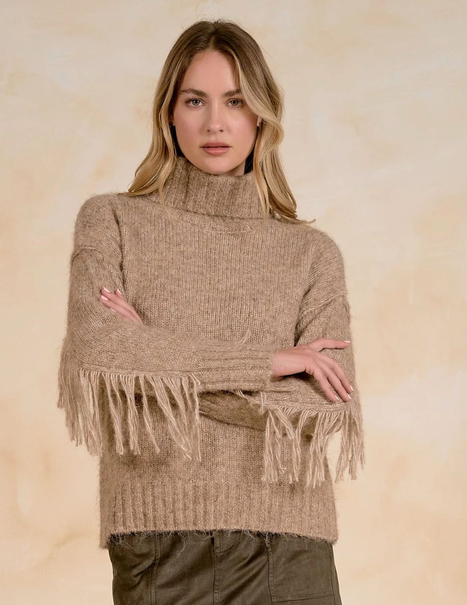 Elan Natural Rollneck Fringe Jumper SWF11734