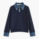 Elan Navy Shirt Collar Knit Jumper