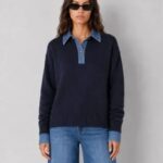 Elan Navy Shirt Collar Knit Jumper