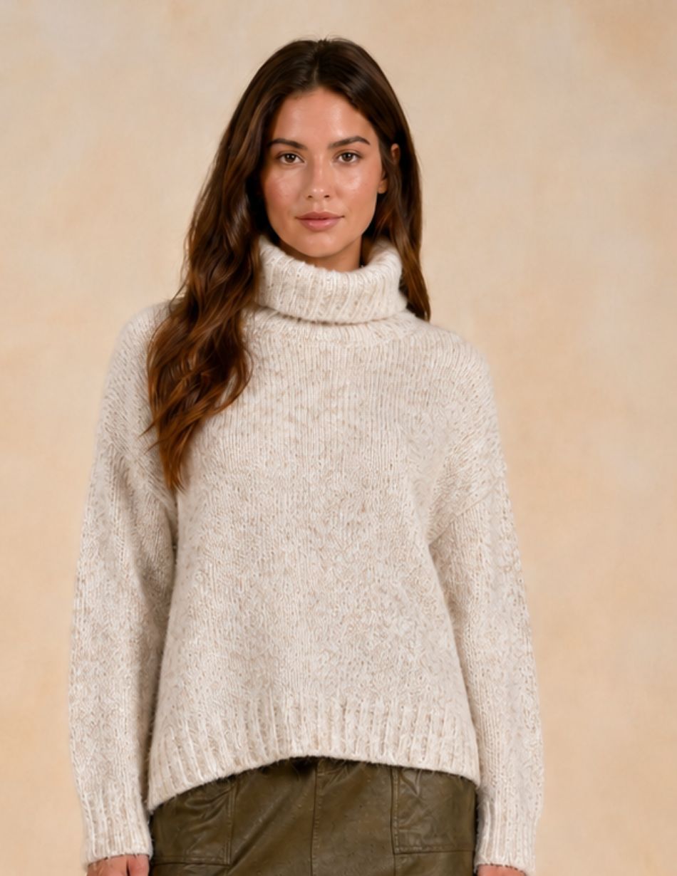 Elan Stone Rollneck Fringe Jumper SWF11734 Elan Stone Rollneck Fringe Jumper SWF11734