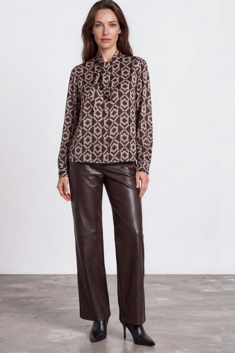 Esqualo Chocolate Pleather Trouser 11504