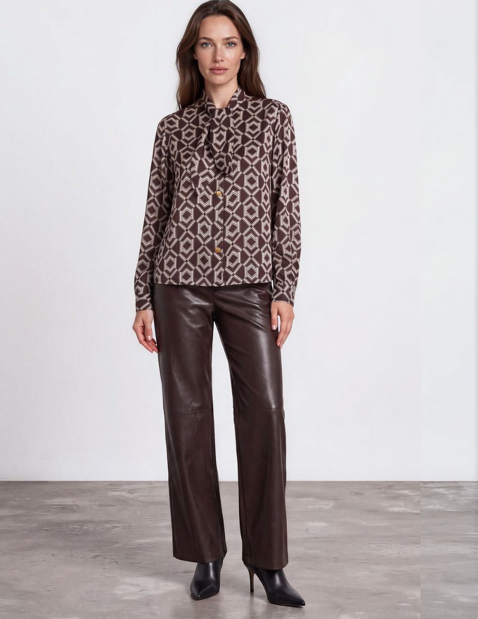 Esqualo Chocolate Pleather Trouser 11504