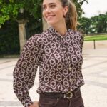 Esqualo Geo Print Brown Satin Blouse 14508