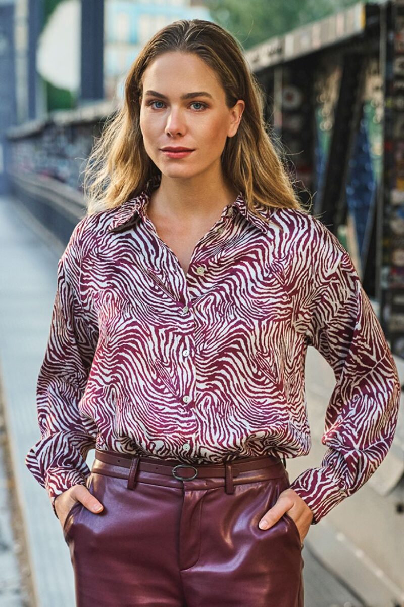 Esqualo Merlot Zebra Print Blouse 14521
