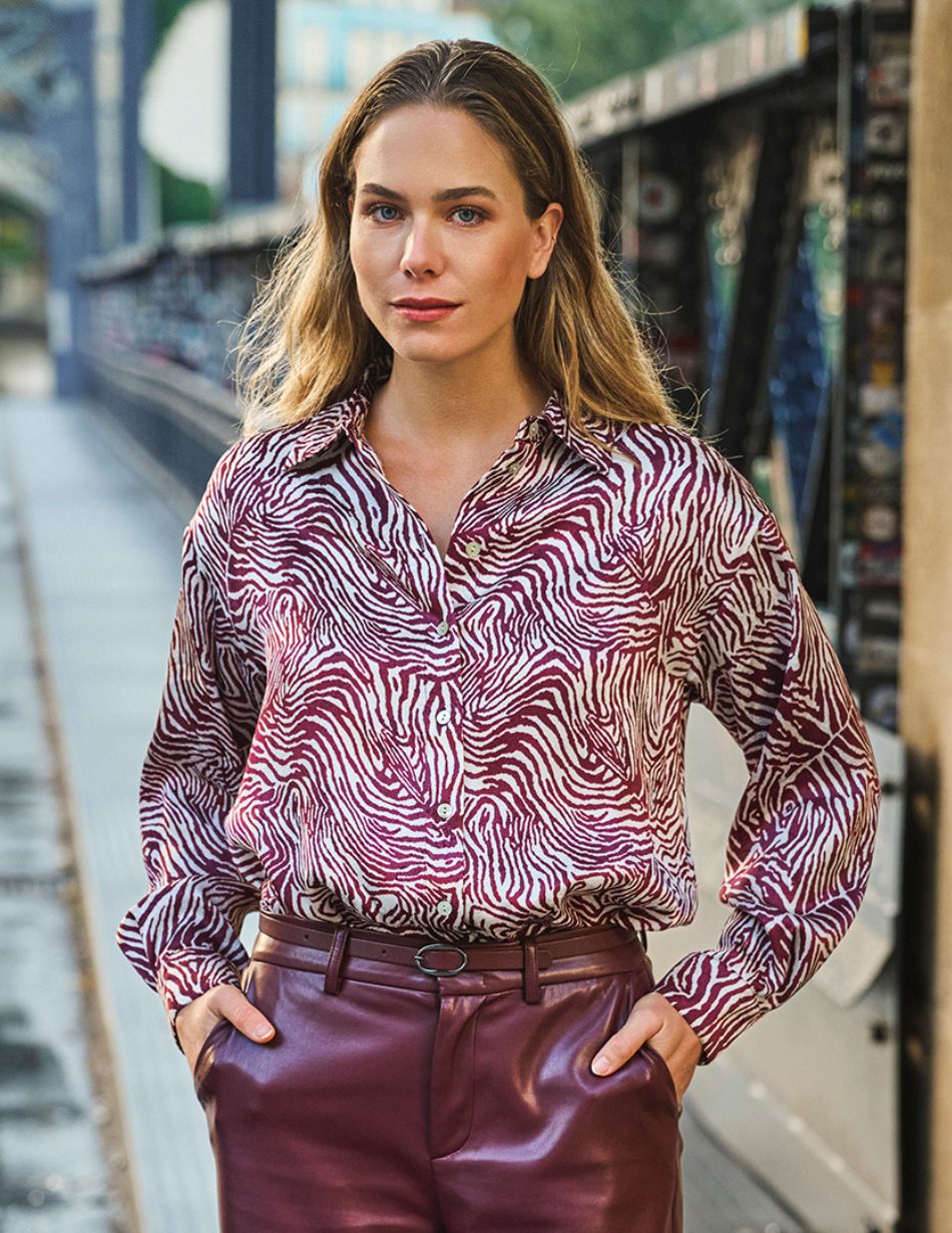 Esqualo Merlot Zebra Print Blouse 14521