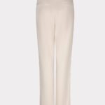 Cream wide-leg pants viewed from the back, featuring an elastic waistband and two back welt pockets.