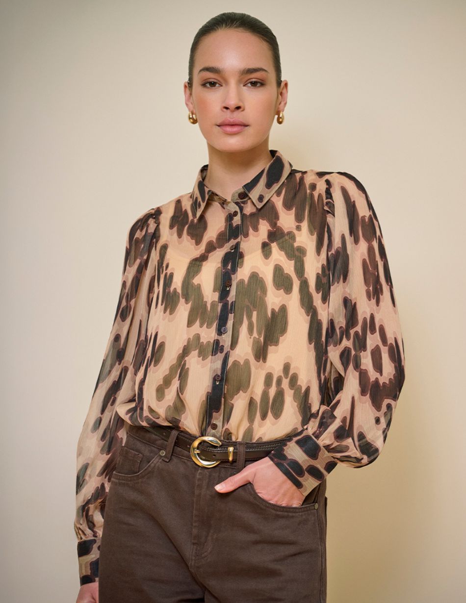 Esqualo Sheer Leopard Print Blouse 14501