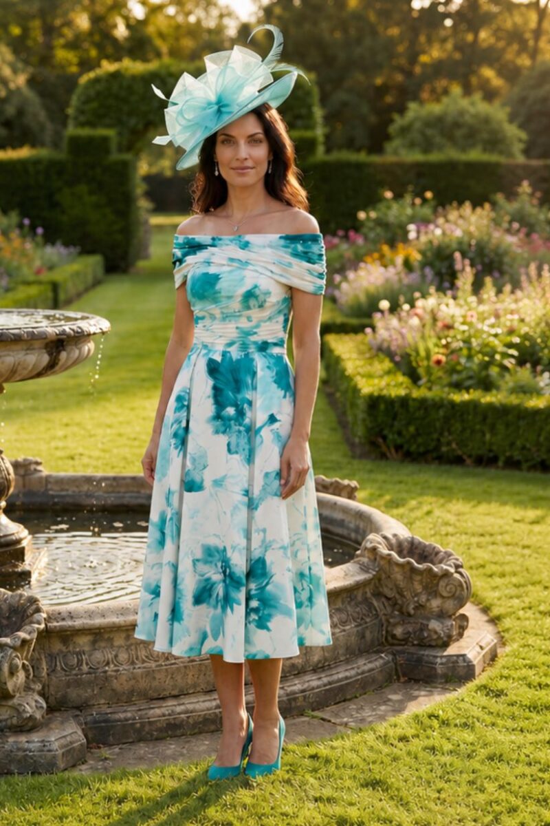 Veromia VO3144 Teal Watercolour Print Dress