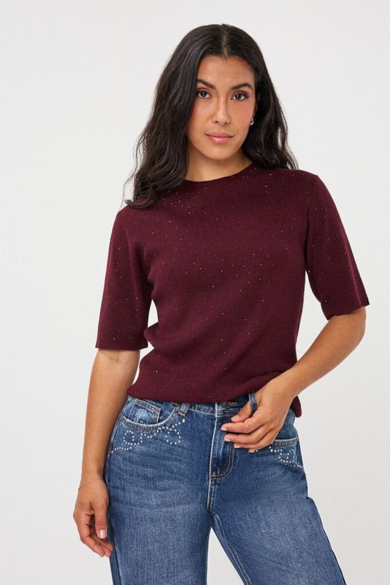 Esqualo Merlot Sparkle Knit Short Sleeve