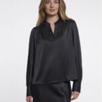 Rino & Pelle Black Satin Notch Blouse