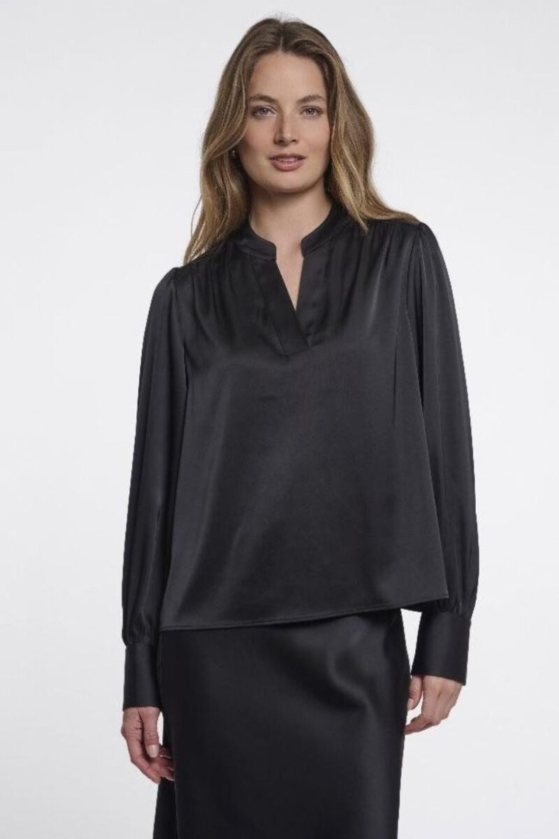 Rino & Pelle Black Satin Notch Blouse