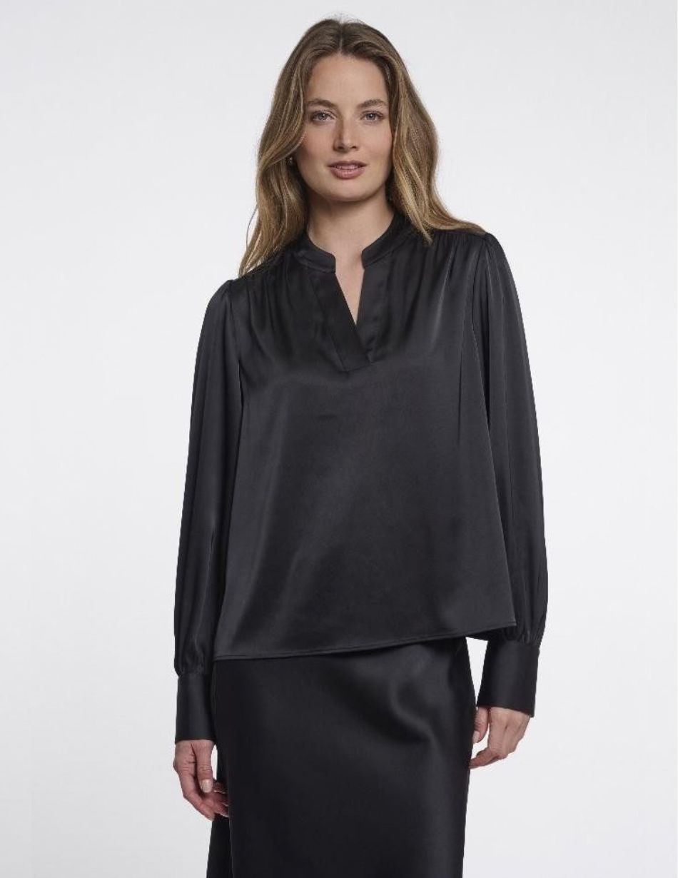 Rino & Pelle Black Satin Notch Blouse